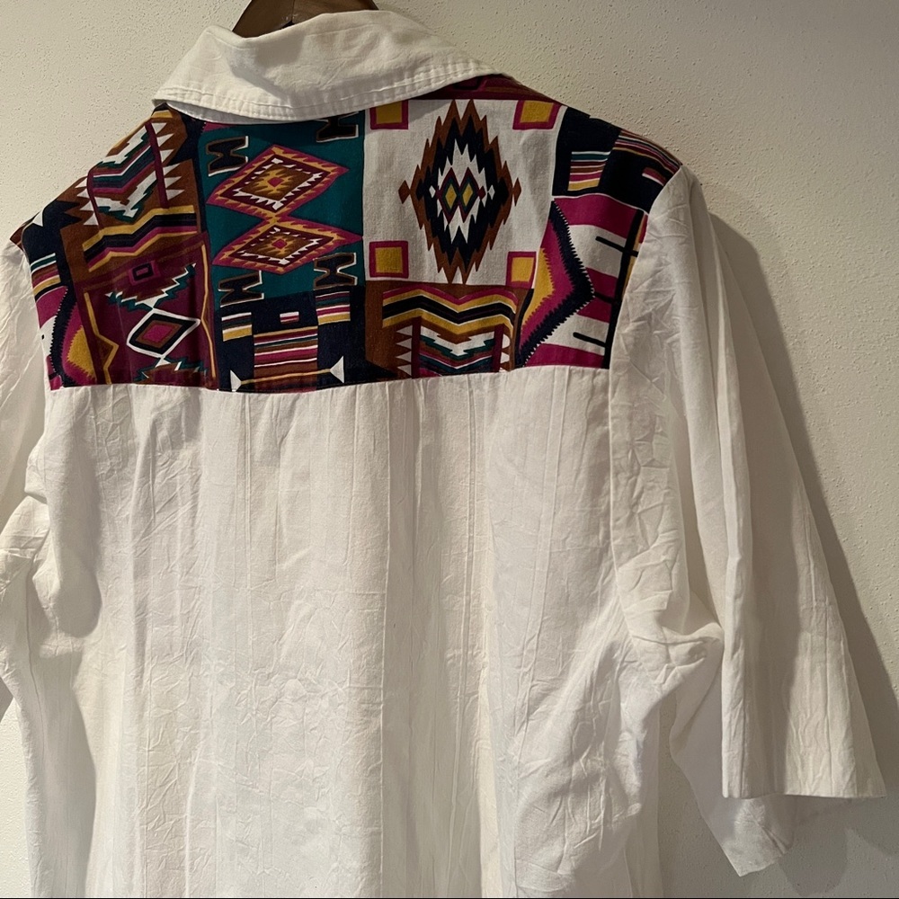 Vintage Tapestry Button Front Lightweight Blouse Aztec Southwestern Print Rodeo - Picture 7 of 8